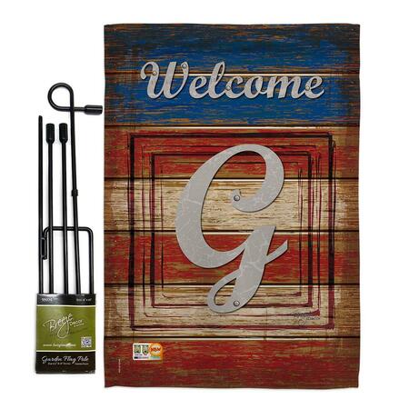 GARDENCONTROL 13 x 18.5 in. Patriotic G Initial Americana Vertical Double Sided Garden Flag Set with Banner Pole GA4130396